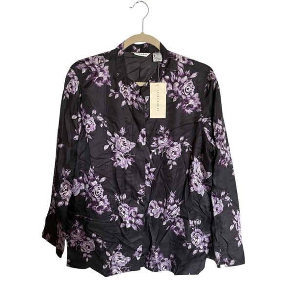 Laura Ashley Wine to Riches Silk Mandarin Collar Floral  Blouse Blazer Large NWT - Picture 1 of 6